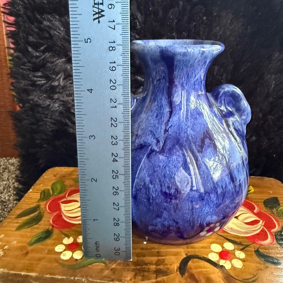 Signed McCoy 474 brush cobalt Blue Jardeniere Ceramic Swan Vase Handles Decor - Picture 2 of 7